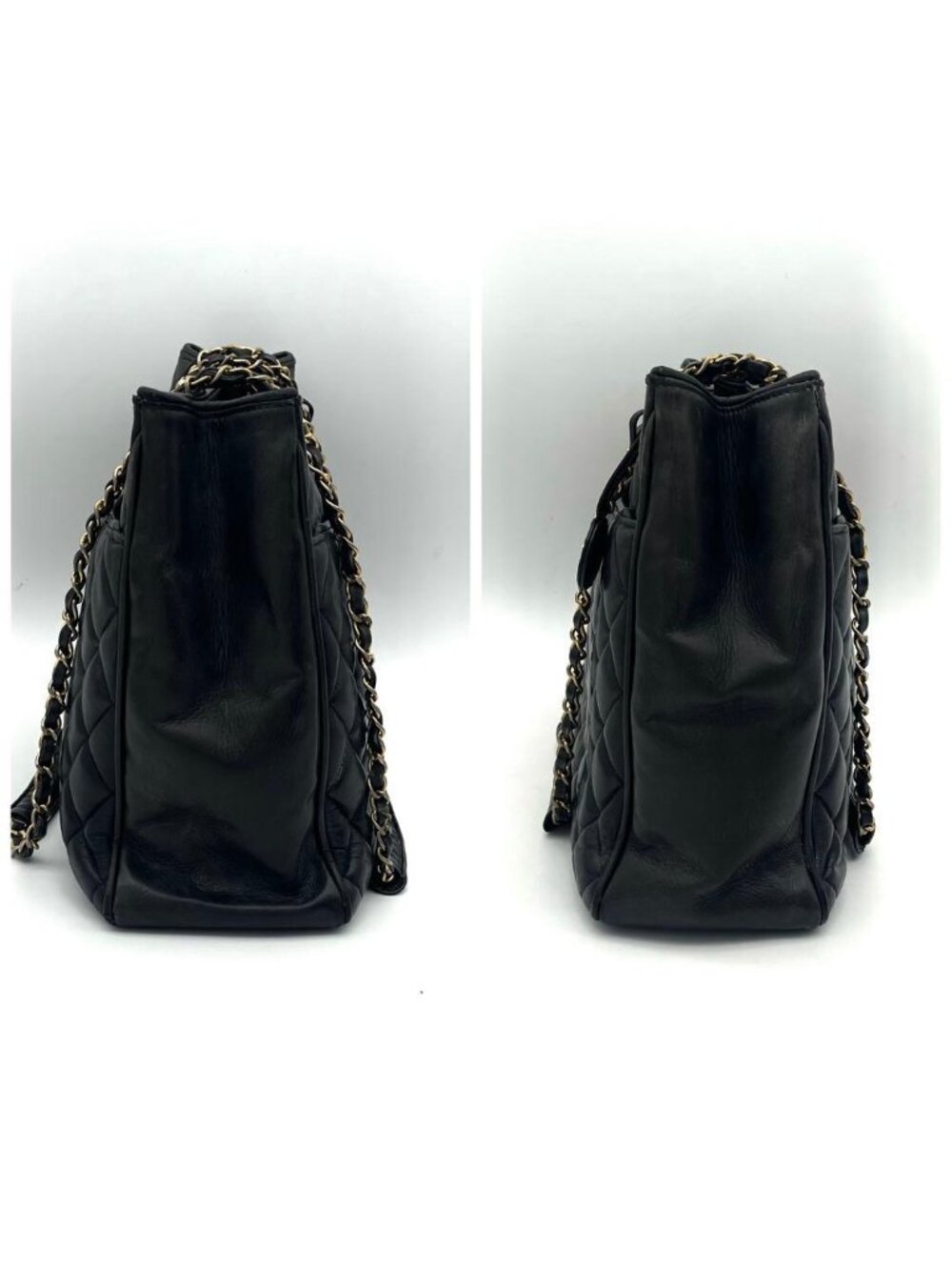 ★SOLD★ Chanel Quilted Tote Chaintote Black Lambskin CC Logo - Picture 5 of 9